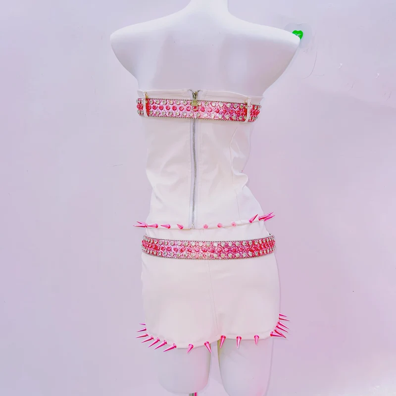 Rhinestone metal chain cut out rivet tube top