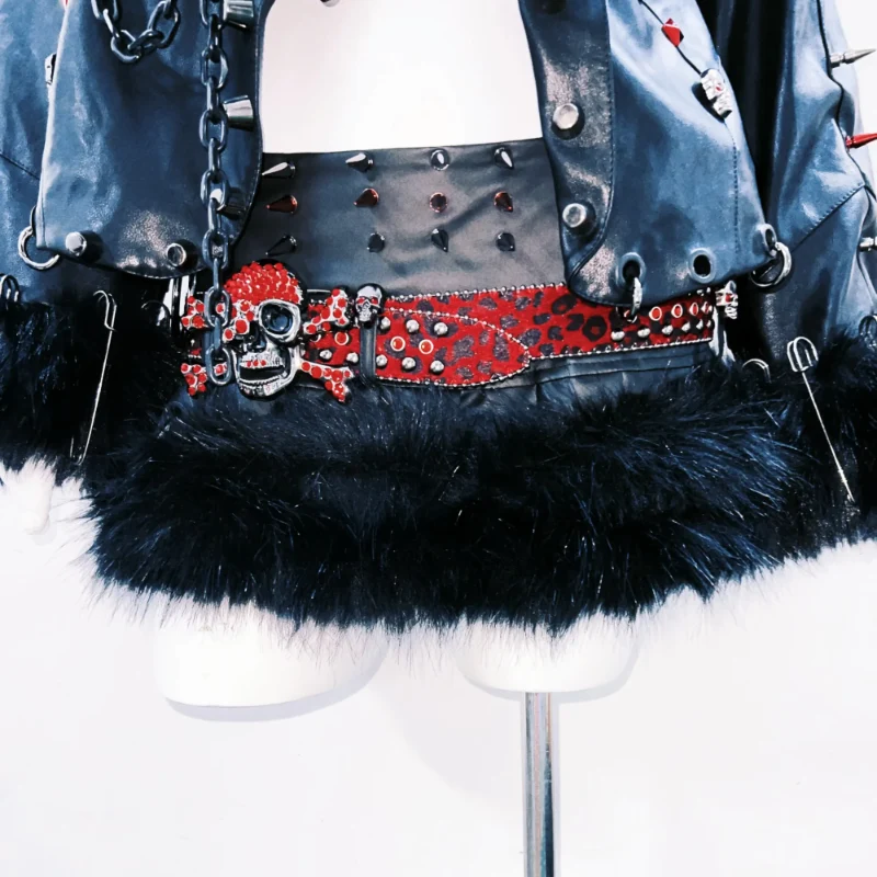 Leather long sleeve metal chain rivet applique top