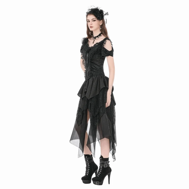 Gothic-Rock für Damen, unregelmäßig, gerüscht, asymmetrisch geschnitten