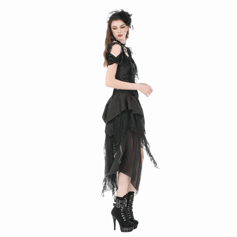 Gothic-Rock für Damen, unregelmäßig, gerüscht, asymmetrisch geschnitten