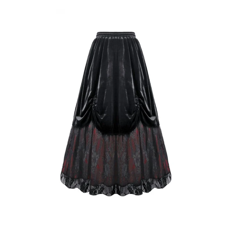 Gothic-Rock aus Samt mit floraler Spitze und Raffungen für Damen