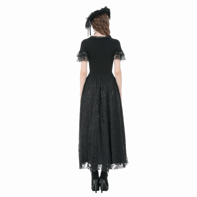 Gothic-Maxirock mit Rosenquasten für Damen, mehrlagig