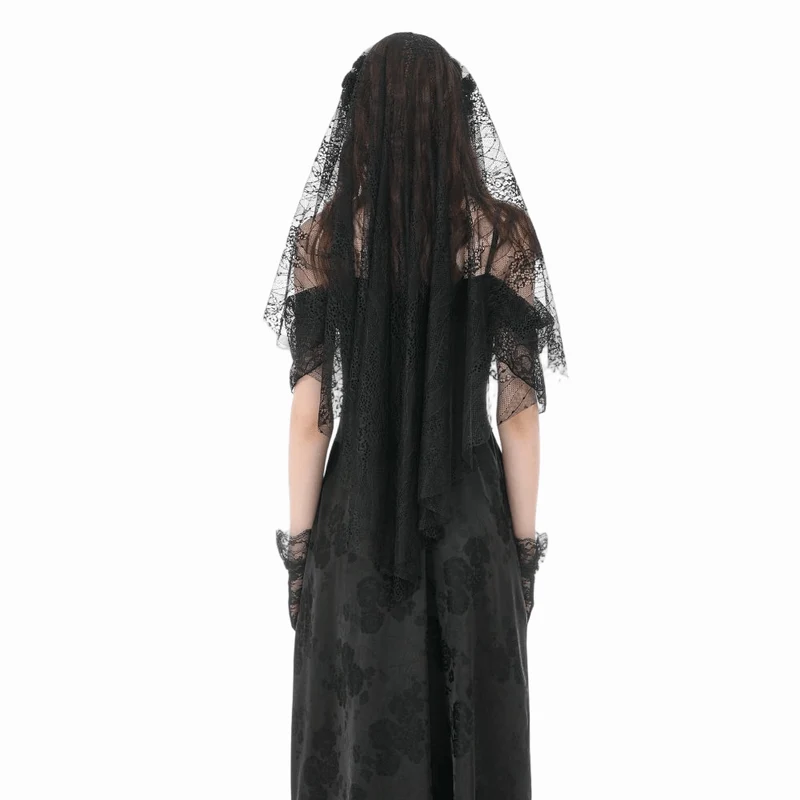 Gothic-Schleier mit Blumenmuster und Quasten für Damen