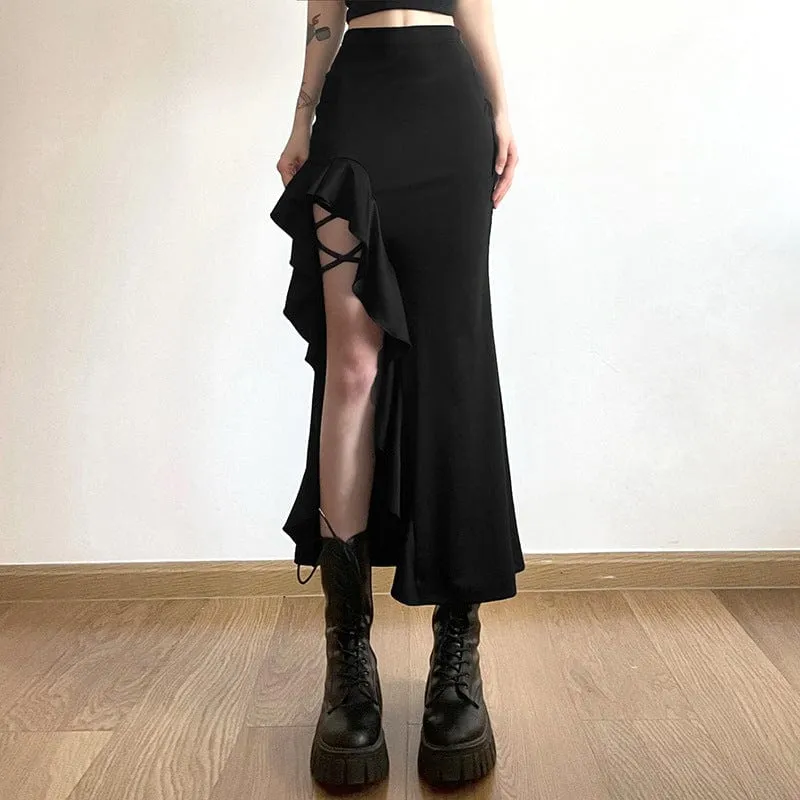Damen-Punk-Rock mit unregelmäßigem Rüschen-Split