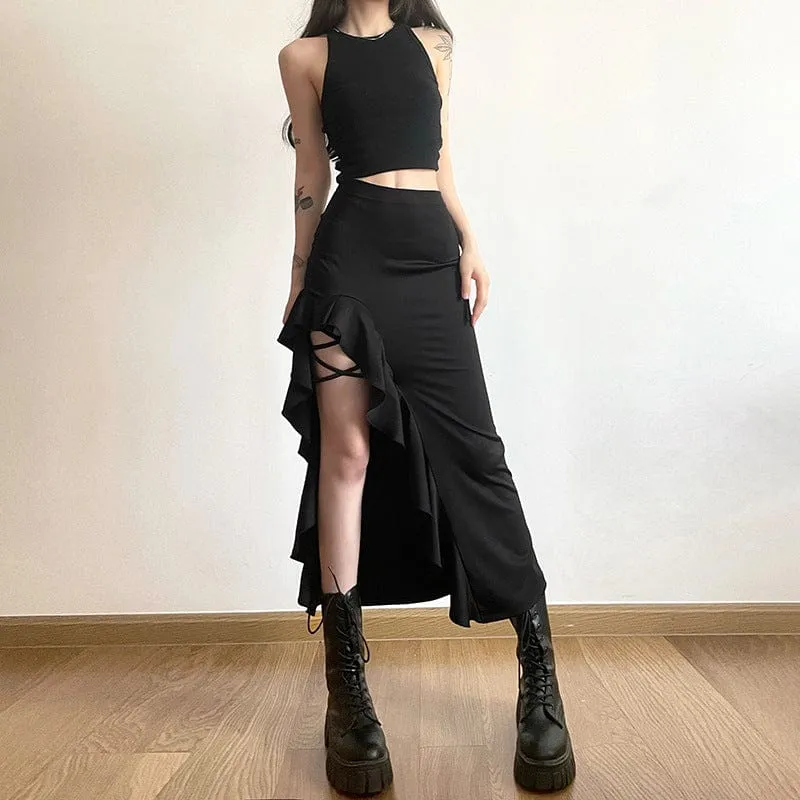 Damen-Punk-Rock mit unregelmäßigem Rüschen-Split