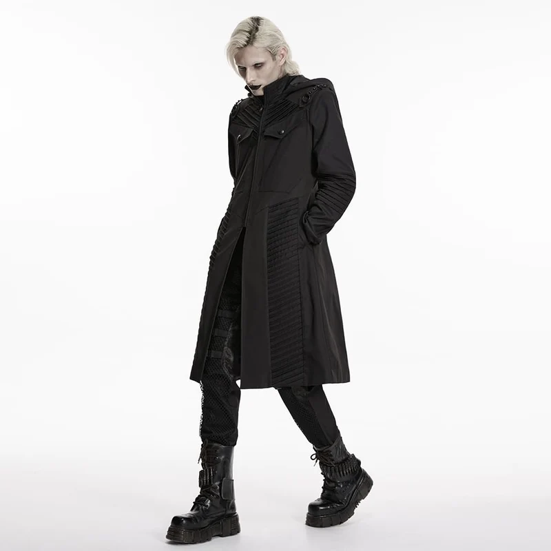 Punk-Herrenjacke mit Kapuze und Reißverschluss, mehrlagig