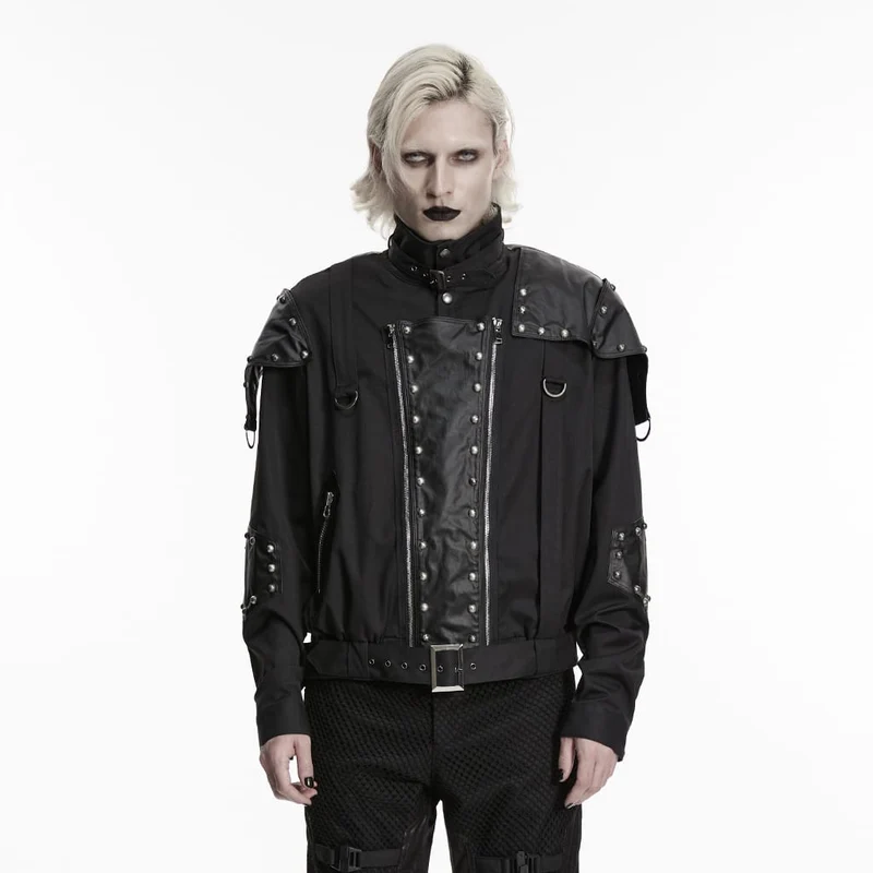 Punk-Herrenjacke mit asymmetrischem Patchwork-Nietenmuster