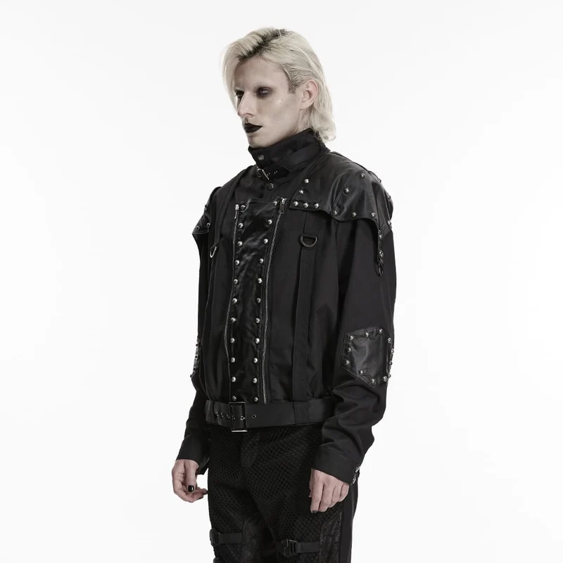 Punk-Herrenjacke mit asymmetrischem Patchwork-Nietenmuster