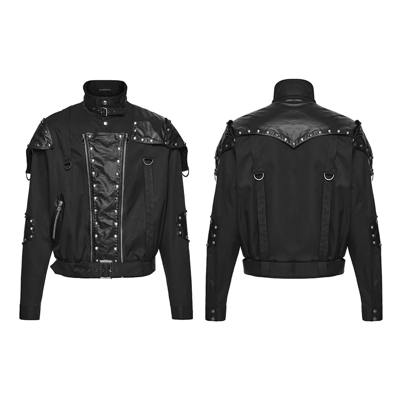 Punk-Herrenjacke mit asymmetrischem Patchwork-Nietenmuster