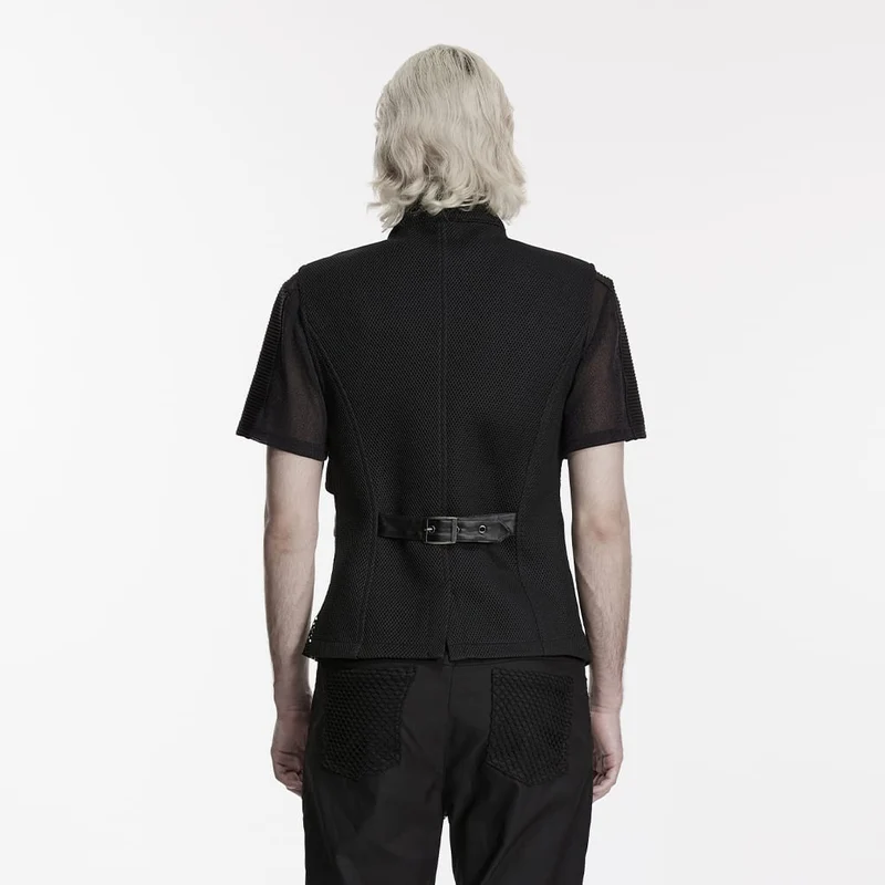 Punk-Weste für Herren mit asymmetrischen Schnallenriemen und Mesh-Einsätzen