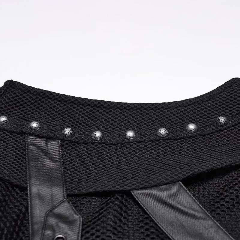 Punk-Weste für Herren mit asymmetrischen Schnallenriemen und Mesh-Einsätzen