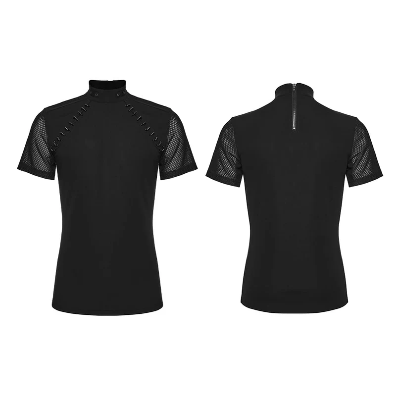 Punk-Herren-T-Shirt mit D-Ringen, Mesh-Einsätzen und kurzen Ärmeln