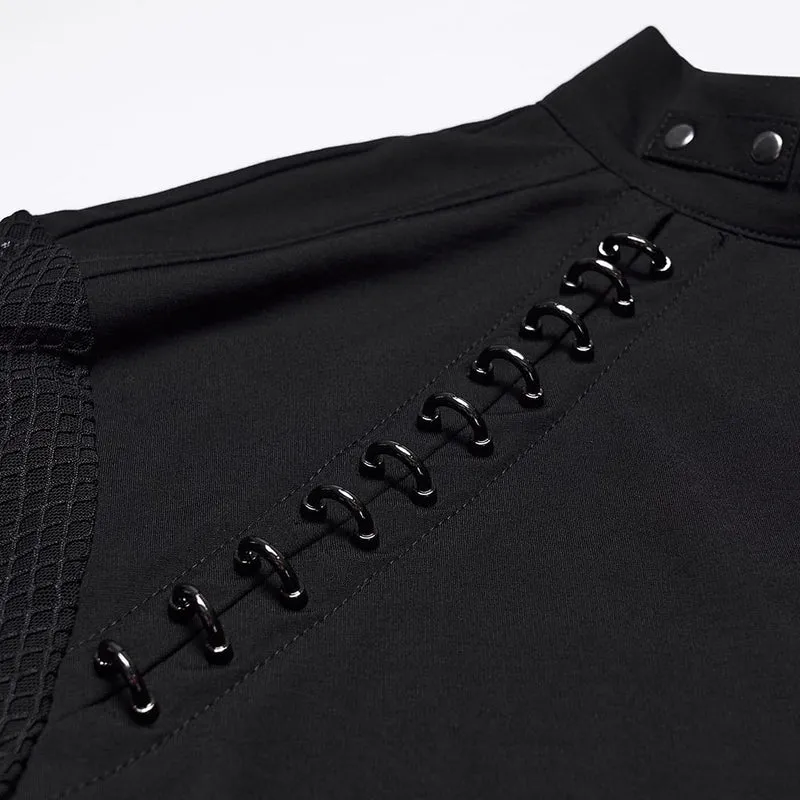 Punk-Herren-T-Shirt mit D-Ringen, Mesh-Einsätzen und kurzen Ärmeln