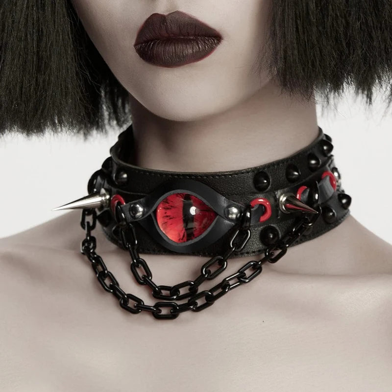Damen Punk Dämonenauge Nieten Kette Choker