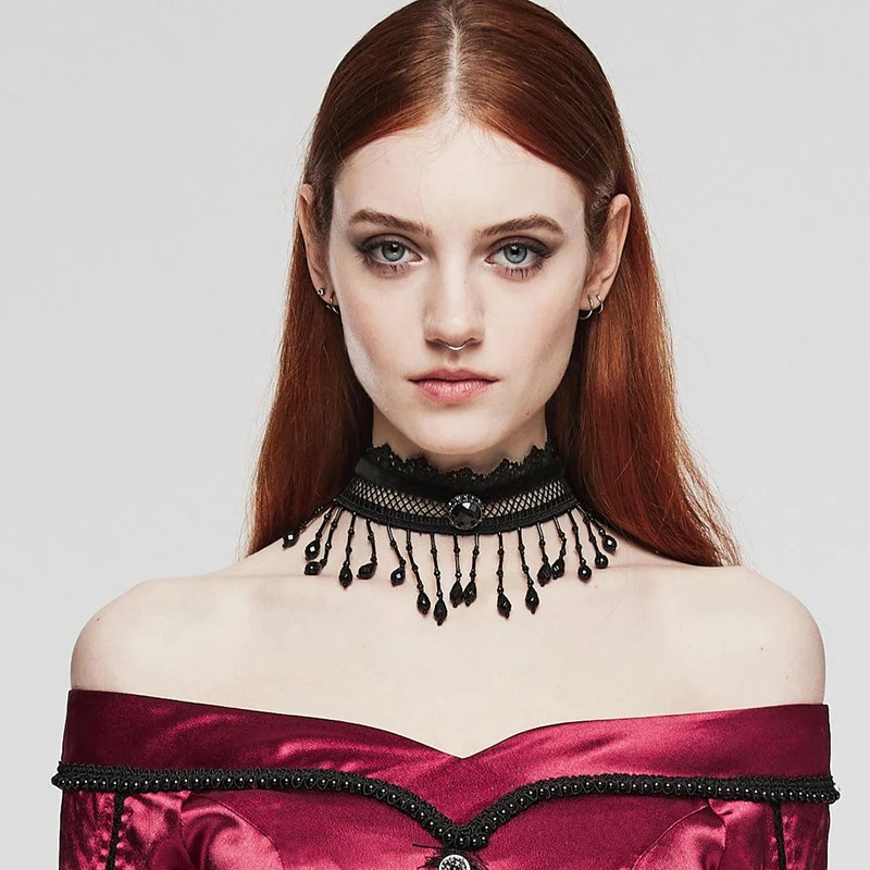 Gotischer Perlen-Spitzen-Choker für Damen