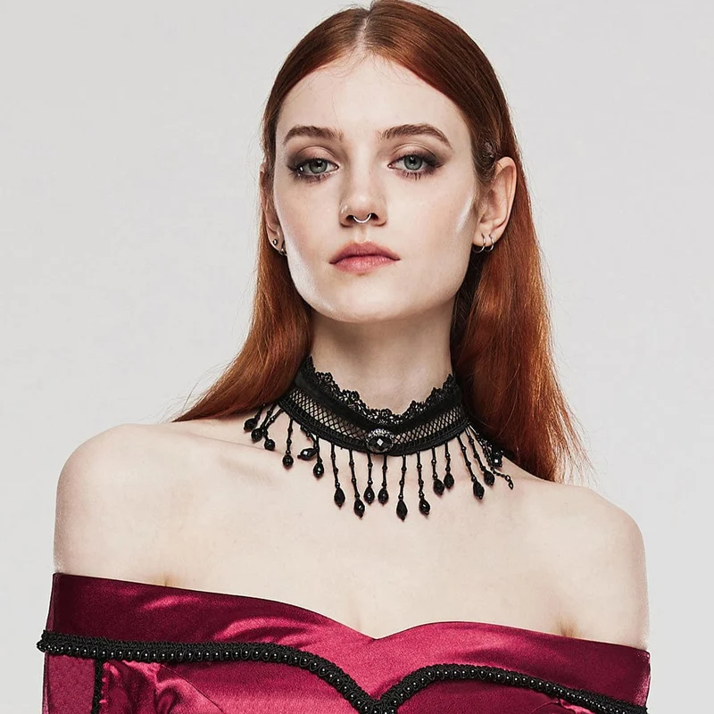 Gotischer Perlen-Spitzen-Choker für Damen