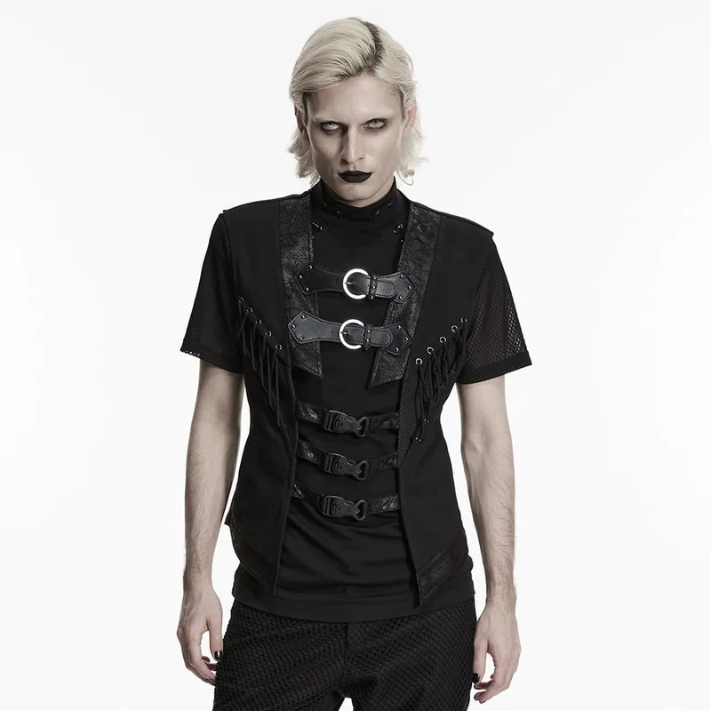 Punk-Weste für Herren mit Schnallenriemen und Cut-outs