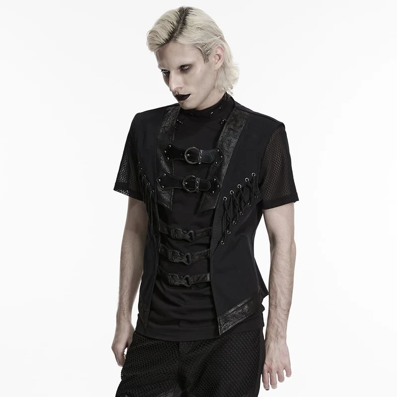 Punk-Weste für Herren mit Schnallenriemen und Cut-outs