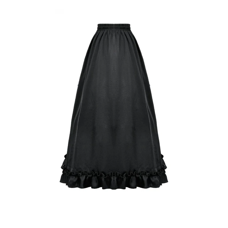 Gothic-Maxirock mit Rüschen und Spitze für Damen, schwarz-rot
