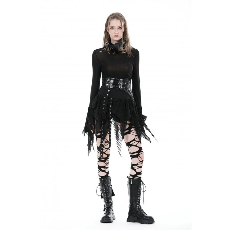 Unregelmäßiger, unbesäumter Punk-Rock für Damen mit hoher Taille