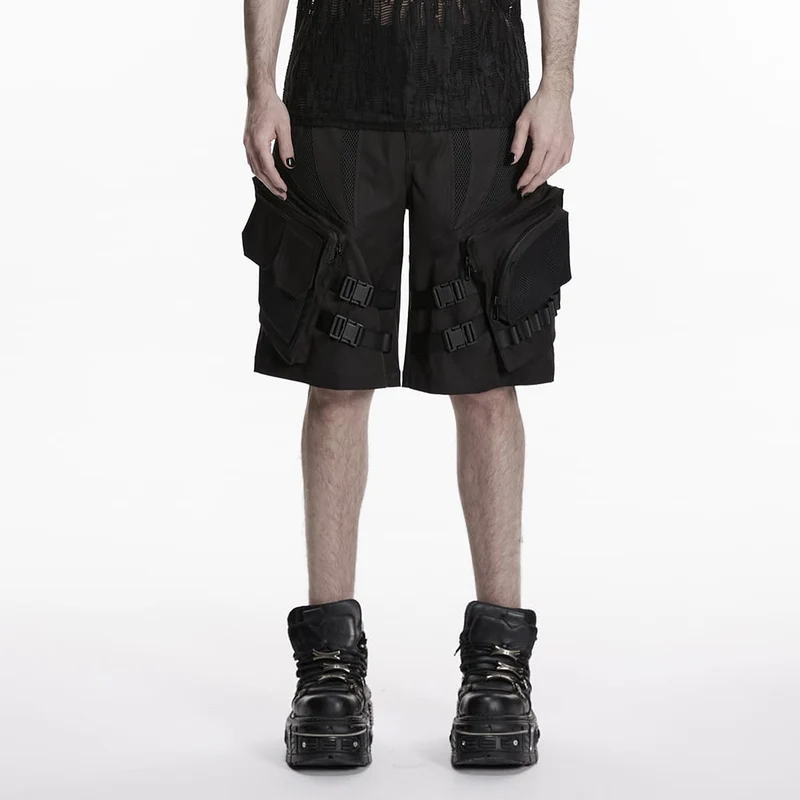 Punk-Shorts für Herren mit Schnalle und großen Taschen