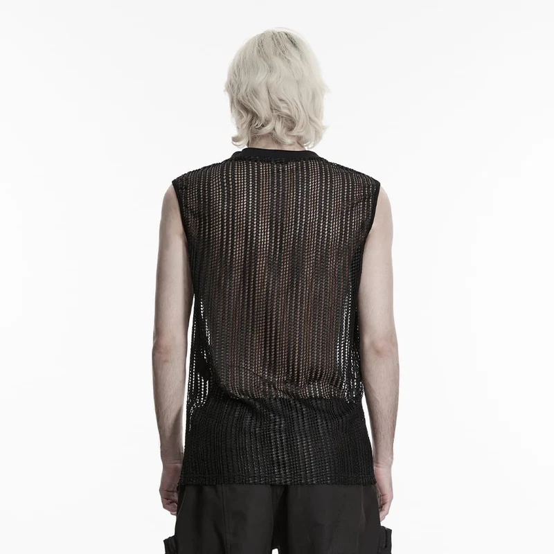 Punk-Tanktop für Herren mit Ösen, Schnallen und Mesh-Einsätzen