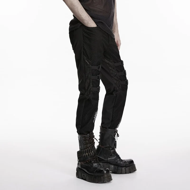 Herren-Punkhose mit Schnallenriemen und Patchwork-Design
