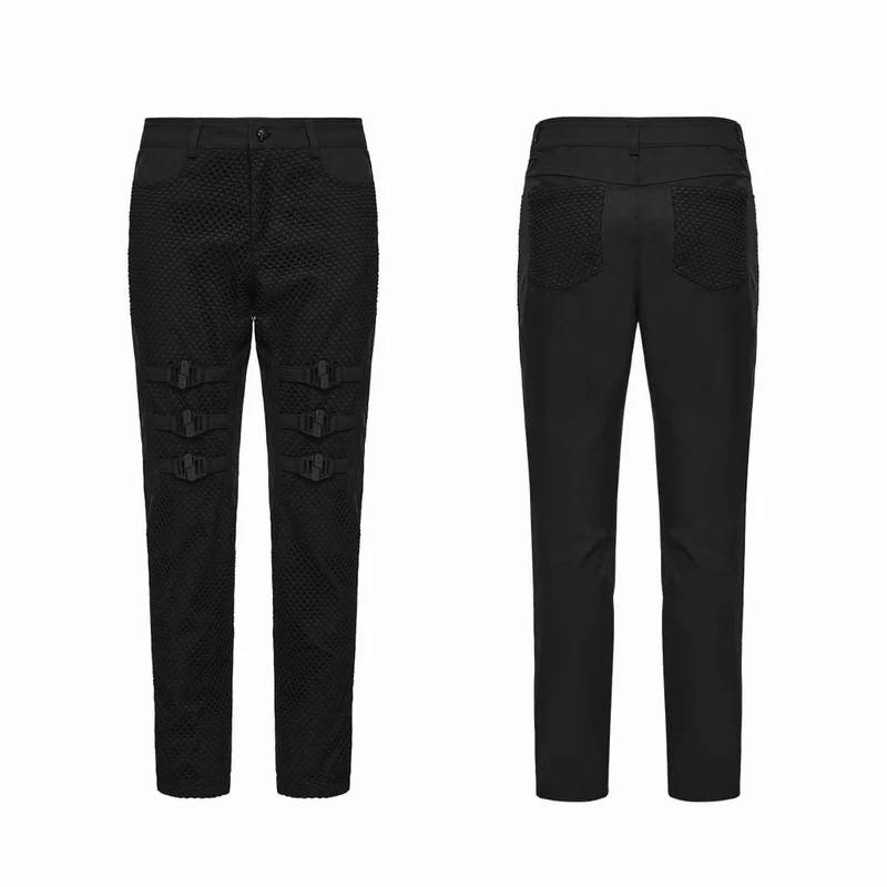 Herren-Punkhose mit Schnallenriemen und Patchwork-Design