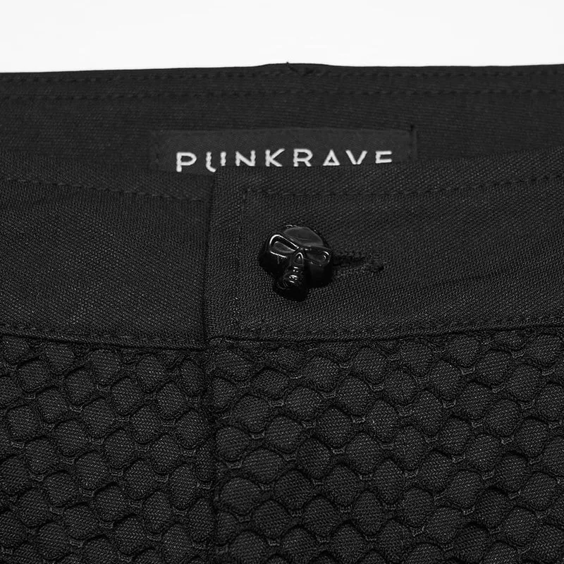 Herren-Punkhose mit Schnallenriemen und Patchwork-Design
