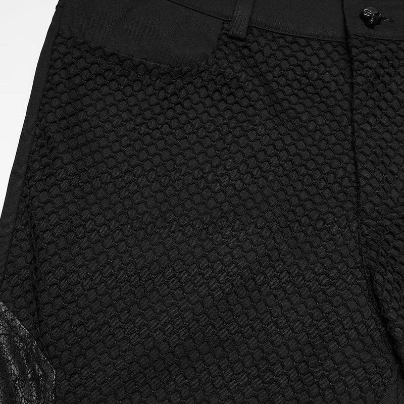 Herren-Punkhose mit Schnallenriemen und Patchwork-Design