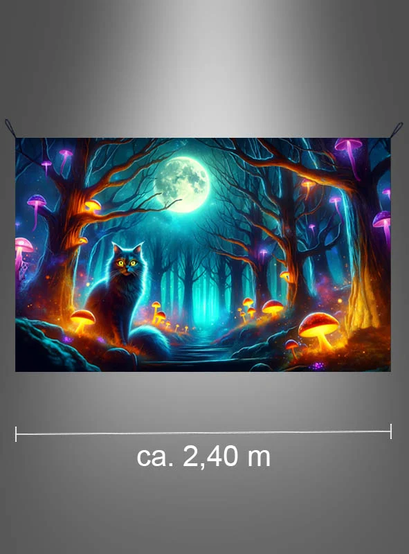Fantasy Wald mit Katze 150x240cm Fotohintergrund waschbar