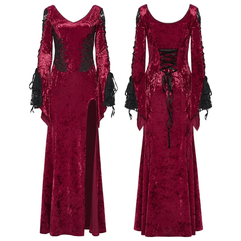Gothic-Partykleid mit Blumenstickerei und Netzstoff für Damen, Rot