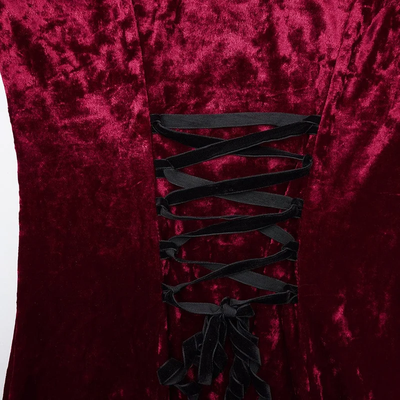 Gothic-Partykleid mit Blumenstickerei und Netzstoff für Damen, Rot