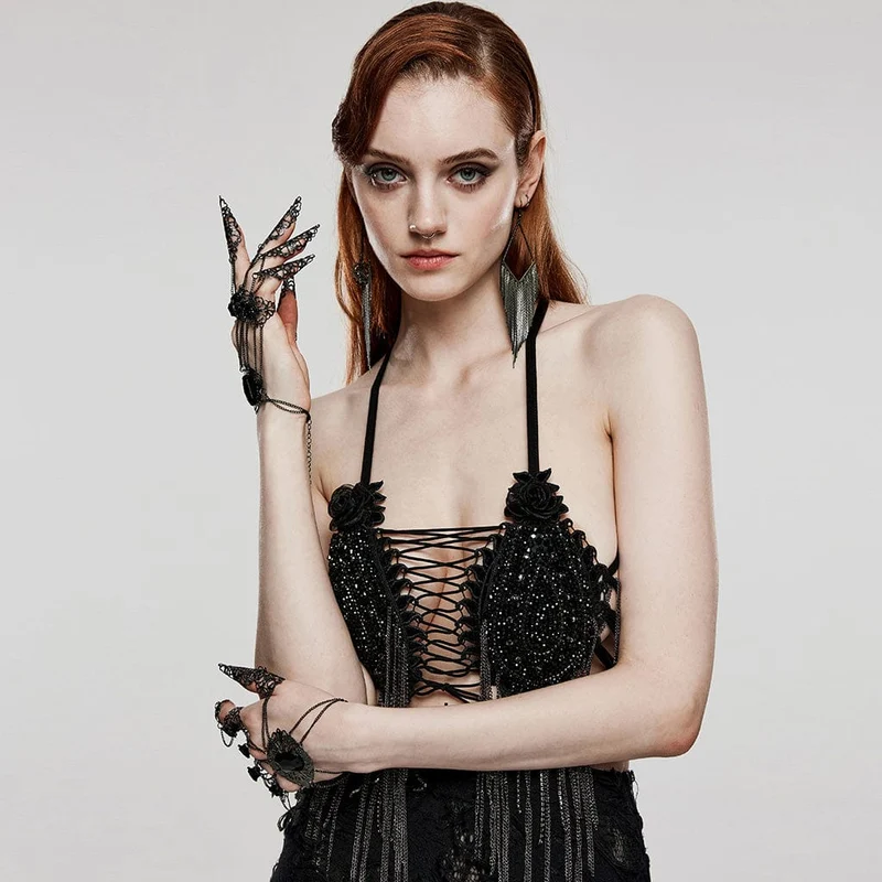 Damen-Gothic-Cutout-Rosenkettenarmband mit Fingerbett