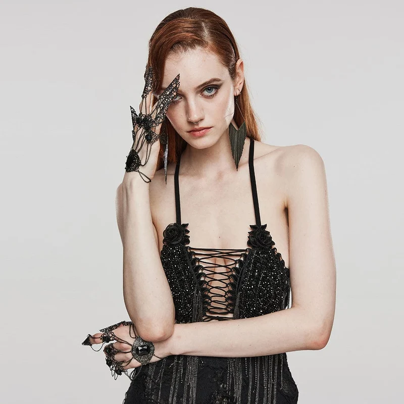 Damen-Gothic-Cutout-Rosenkettenarmband mit Fingerbett