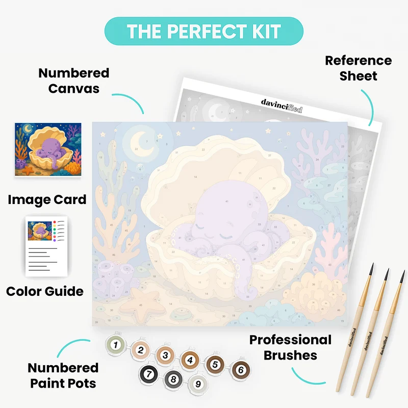 Sleepy Clam Shell Octopus - Paint by Numbers Kit
