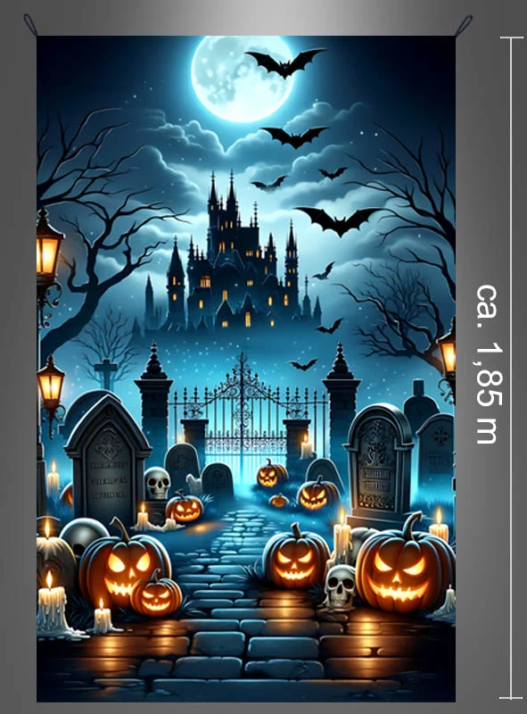 Halloween Schloss und Friedhof 120x185cm Fotowand waschbar