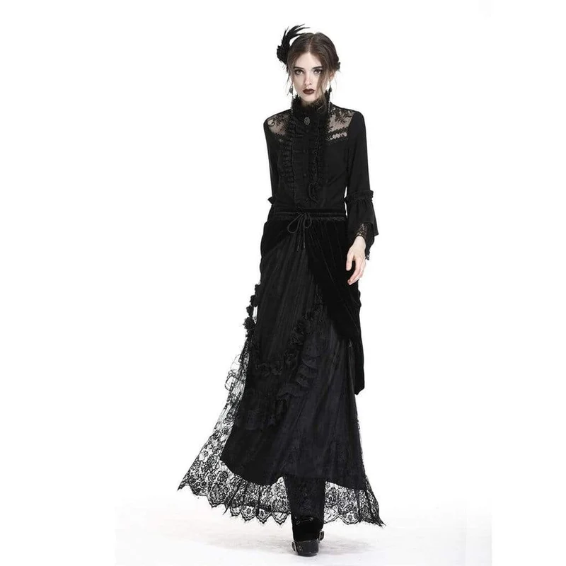 Damen Vintage Layered Lace & Velour Rock