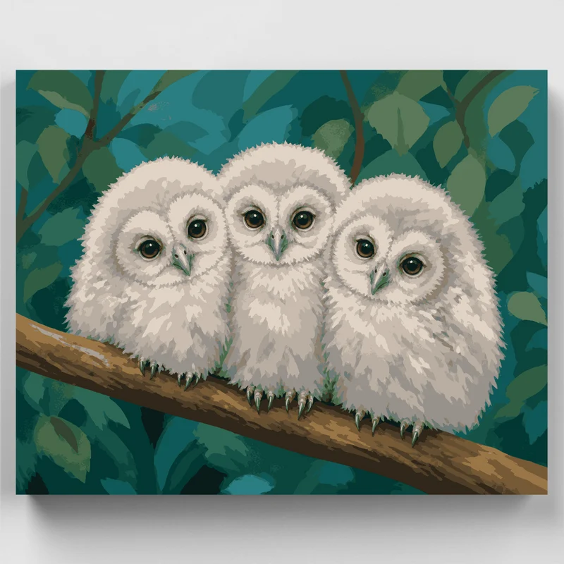 Three Owlets Huddled - Paint by Numbers Kit