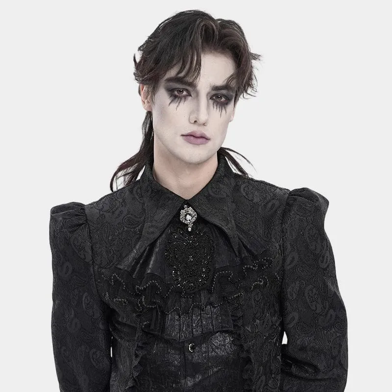 Schwarze Gothic-Halskette für Herren mit Strass- und Perlenstickerei