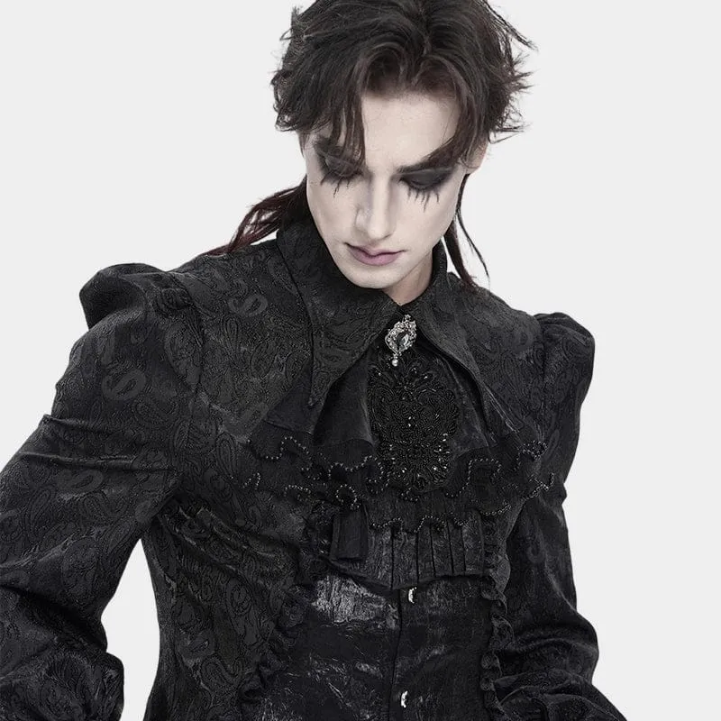 Schwarze Gothic-Halskette für Herren mit Strass- und Perlenstickerei