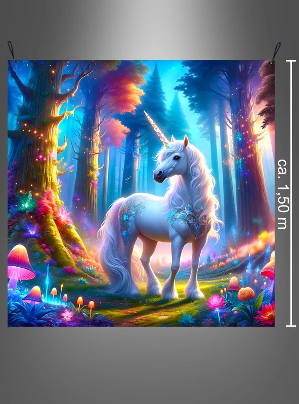 Einhorn Stoffbanner 150x150cm Fantasy Deko waschbar