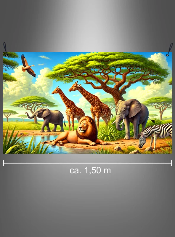 Safari Tiere Wandbild 90x150cm Deko waschbar