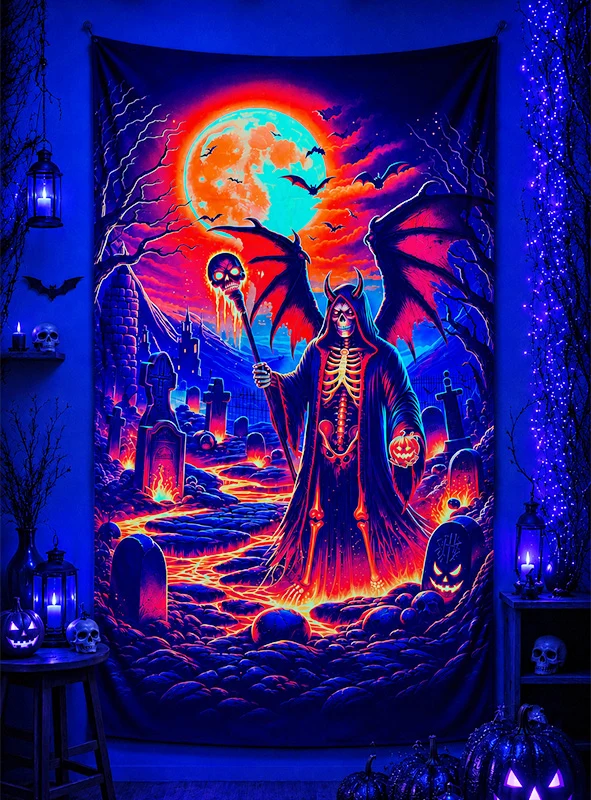 Dämon in Hölle UV Wandbild 100x185cm Halloween waschbar
