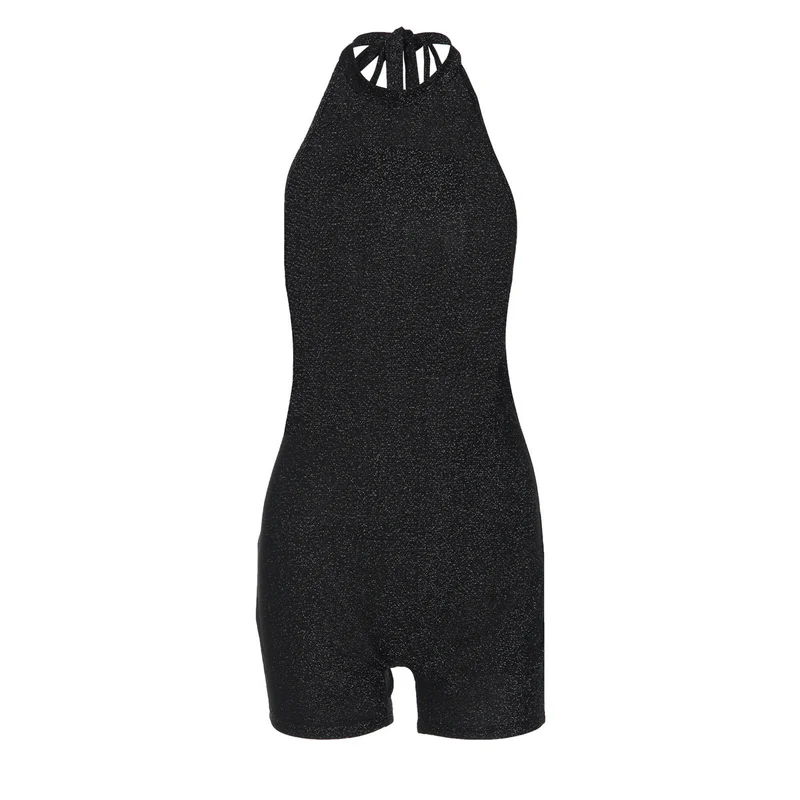 Halter self tie backless crewneck romper