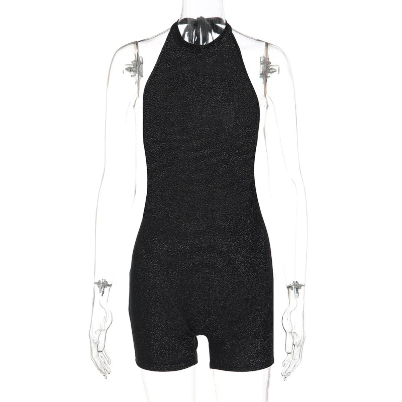Halter self tie backless crewneck romper