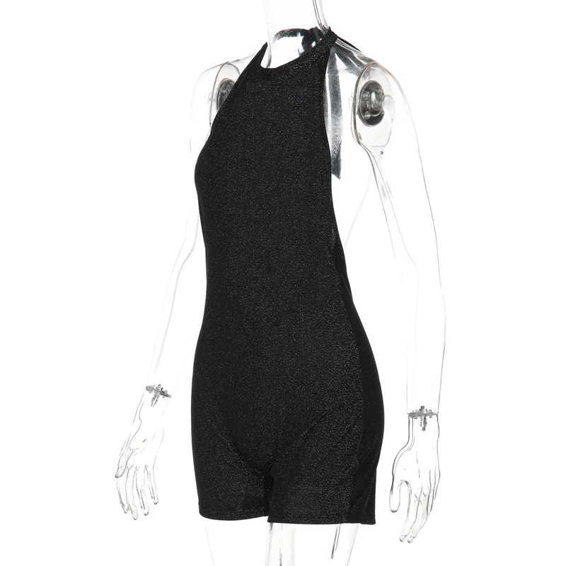 Halter self tie backless crewneck romper