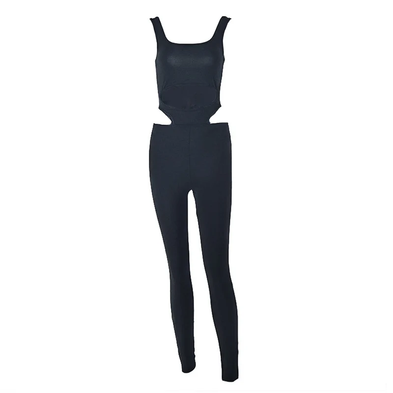 Hollow out square neck backless tank jumpsuit