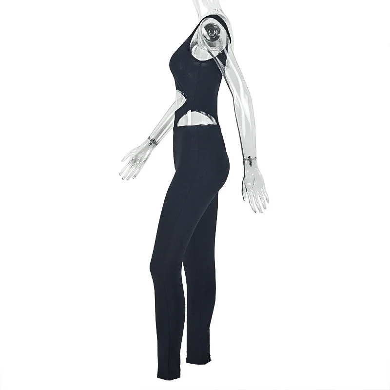 Hollow out square neck backless tank jumpsuit