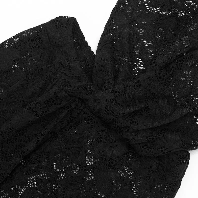 Lace see through halter V neck jumpsuit